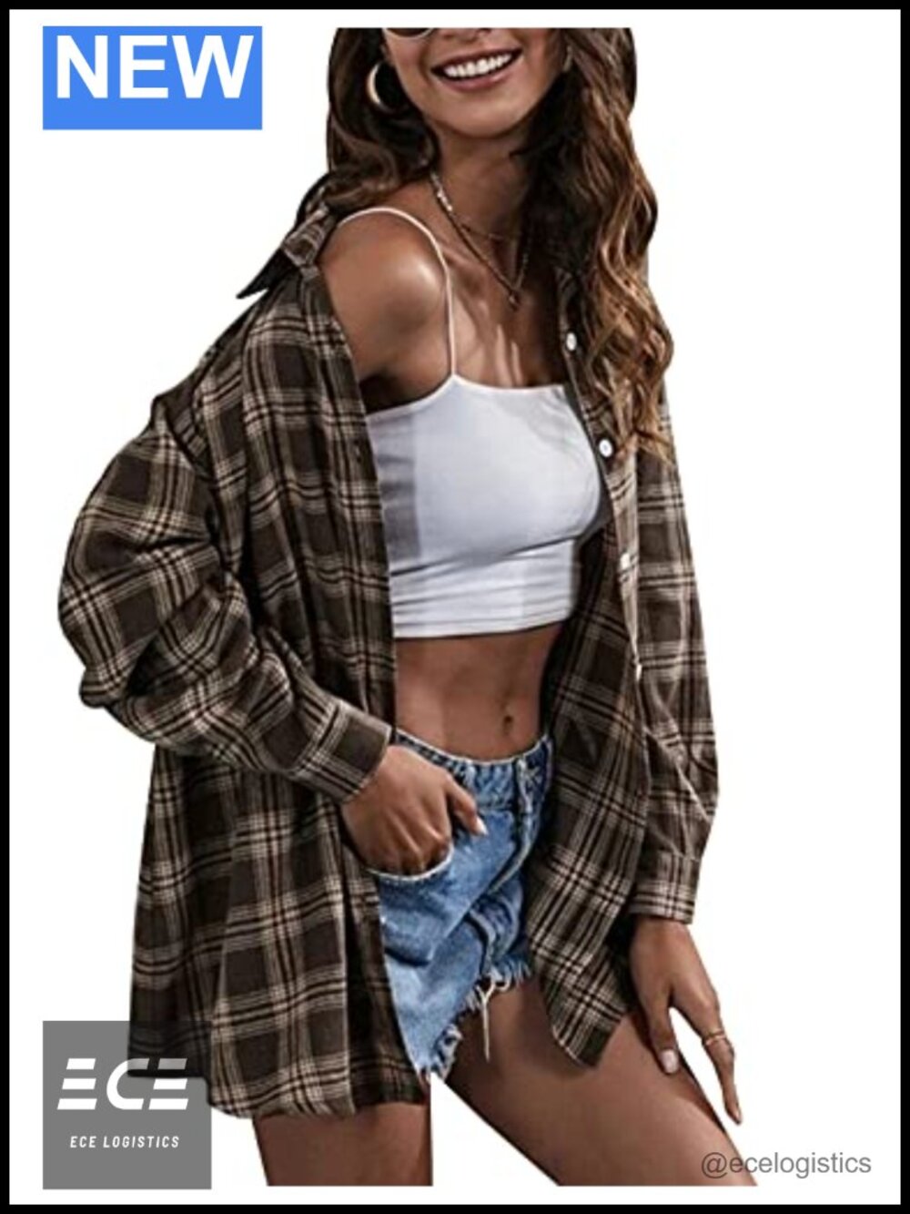 HangNiFang Womens Flannel Plaid Shirt Oversized Button Down Blouse